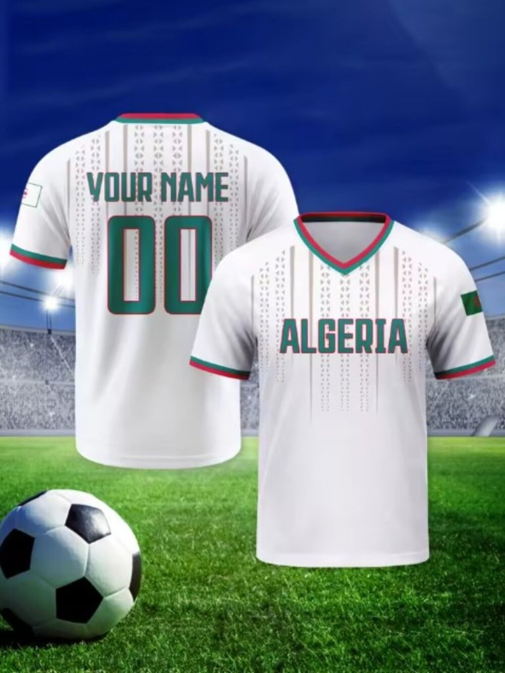Men's Algeria Football Shirt - White with Green/Red Details